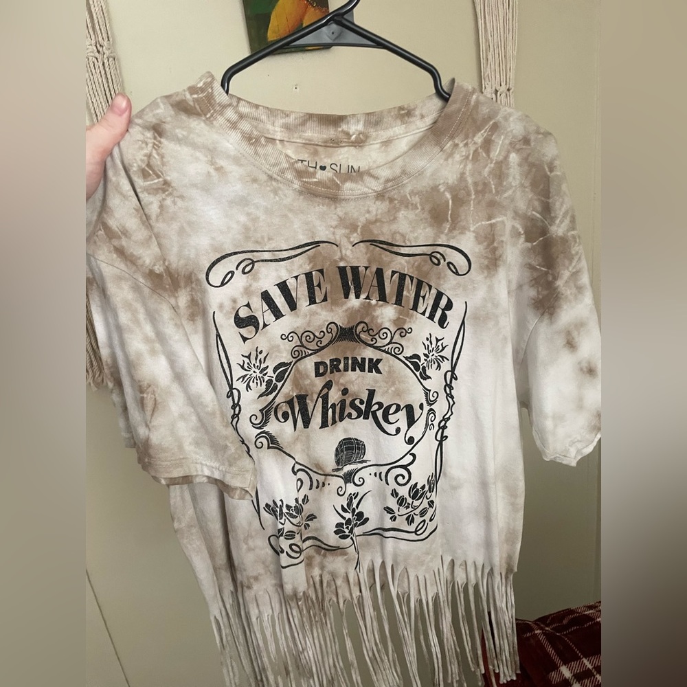Save water drink whiskey fringe crop top